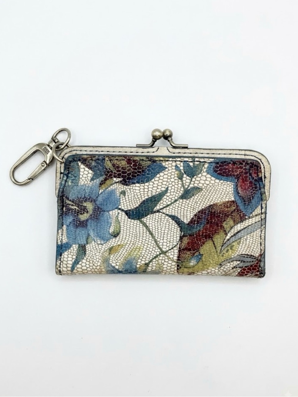 HOBO Max Leather Card Case Keychain Wallet Floral Lace Print Blue Red